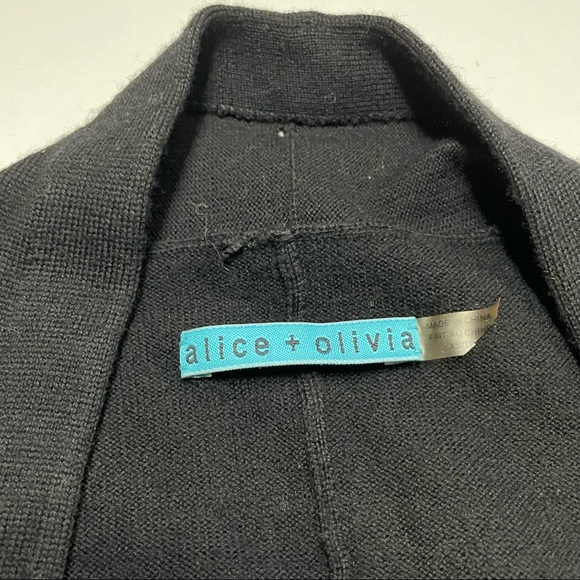 Alice + Olivia Black 100% Wool Designer Soft Knit Cardigan Sweater Tassel Accent - Picture 3 of 6